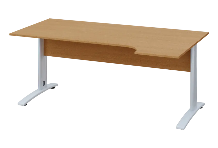 ERK 18 - 184 stůl kancelářský, rohový, pravý, kovová podnož bílá, deska 18 mm, široký 1800 mm, buk Royal